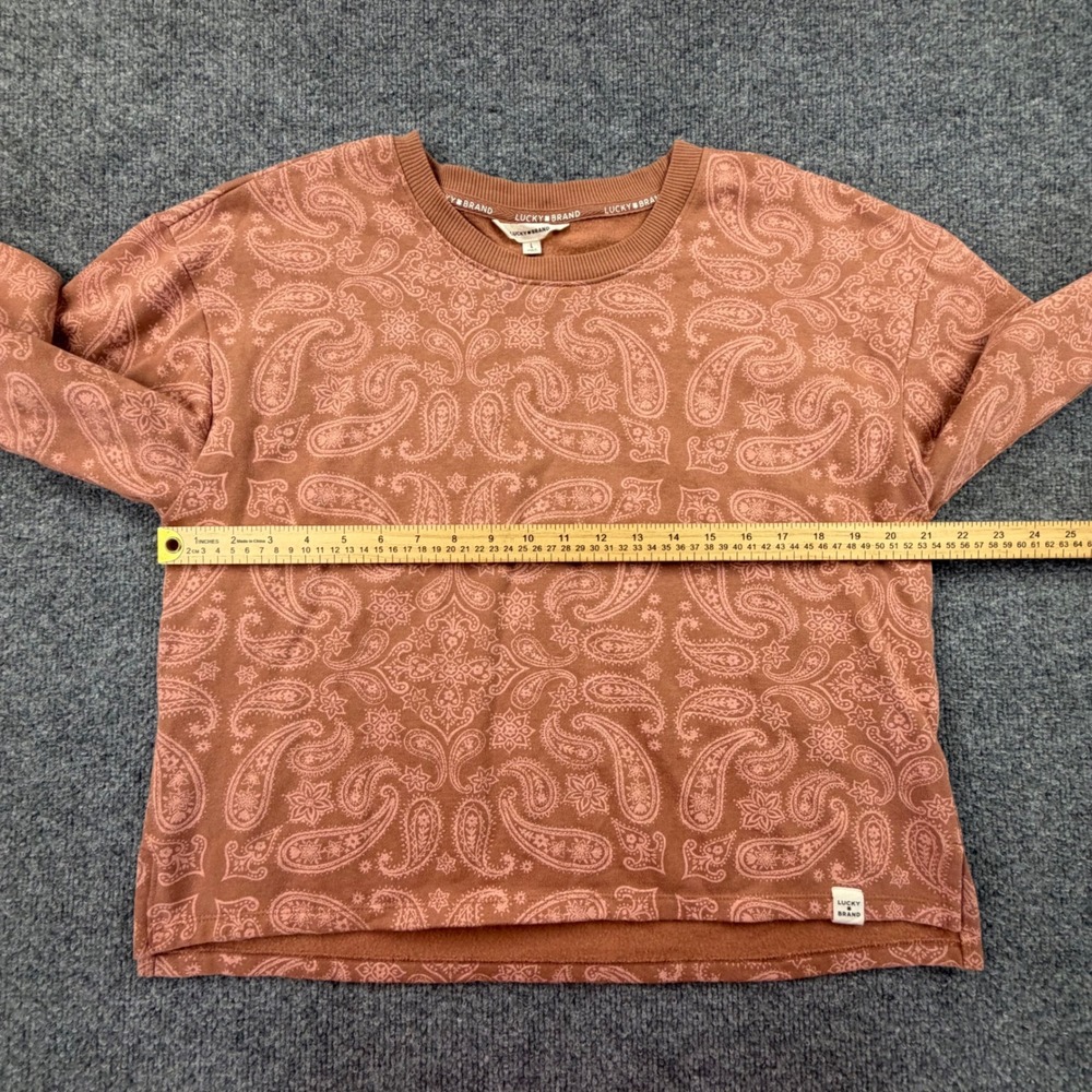 Lucky Brand Womens Paisley Crewneck Sweatshirt Terracotta Pink Large Relaxed Fit - Picture 6 of 9